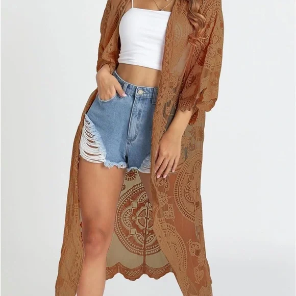 lace kimono cardigan sweater kimono cover up - Picture 3 of 6